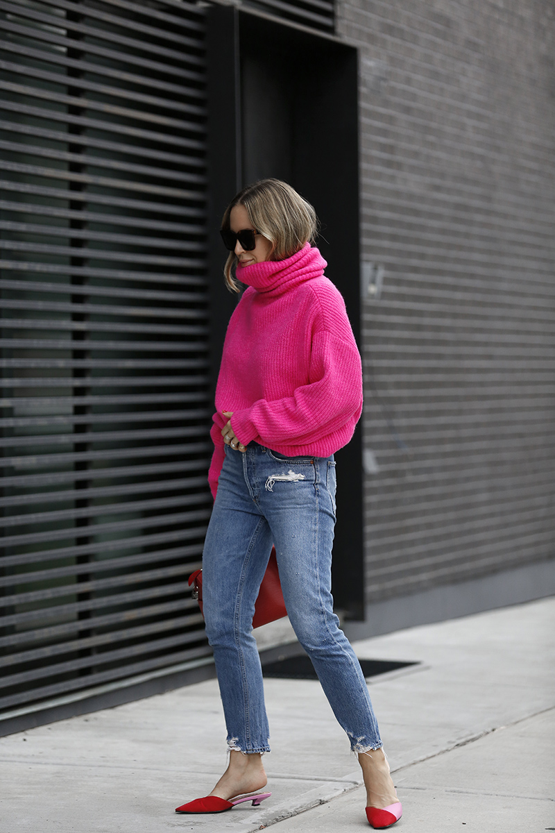 neon pink sweater zara