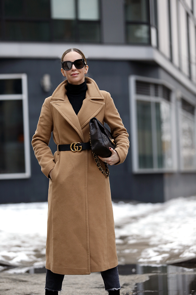 Classic Coat Worn with Two Belt Options: Which Do You Prefer?