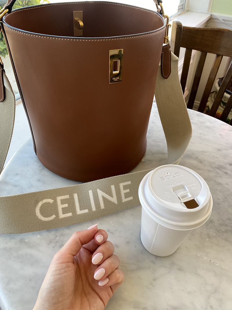 Celine Drawstring Bag Small Triomphe Tan in Coated Canvas/Calfskin with  Gold-tone - US